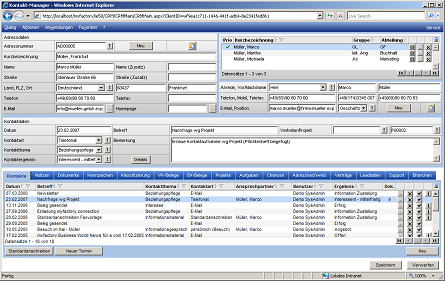 Alle Infos zum Kunden auf einen Blick im Kontakt-Manager in der myfactory CRM